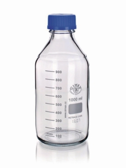 Bild von Laboratory bottles, borosilicate glass 3.3, GL45, with red screw cap